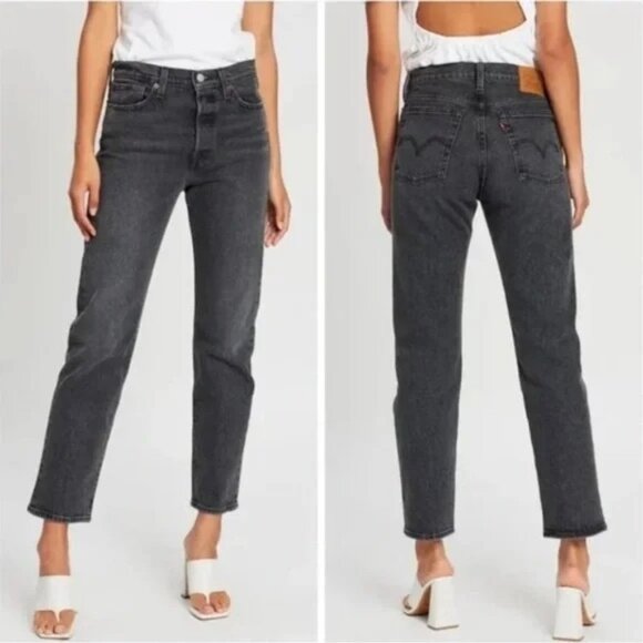 Levi's Denim - Levi's Black Washed Out Button Fly Wedgie Straight Denim Jeans Size 26